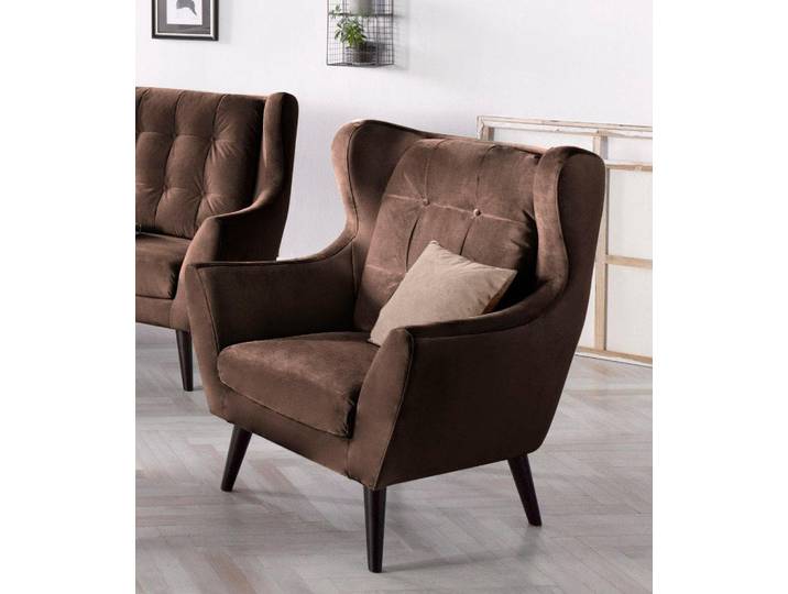 Ohrensessel HOME AFFAIRE Hemmink, Sessel, Loungesessel , braun (braun, beige), B:90cm H:107cm T:94cm, Struktur (94% Polyester, 6% Polyacryl);Samtvelours (100% Polyester);Luxus-Microfaser (100% Polyester), Sessel, Ohrensessel, mit Knopfheftung