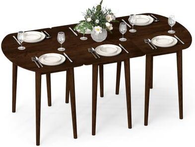 Costway Extendable Dining Table Set with 2 Half-Round and 1 Rectangular Tables-Walnut