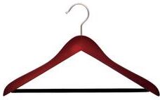 The Great American Hanger Company "Concave Cherry Finish Wooden Suit Hanger, Non-Slip Black Velvet Pant Bar, 17"" Length x 5/8"" Thick, Satin Chrome Hook Box of 12"