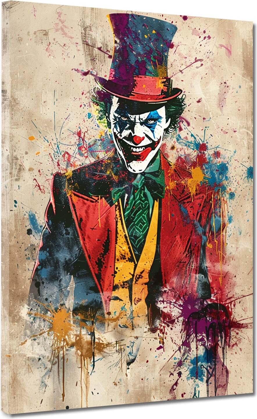 Joker Pop Art abstrakte Kunst Leinwandbild Wandbild Kunstdruck XL Wanddeko: 120x160x4cm
