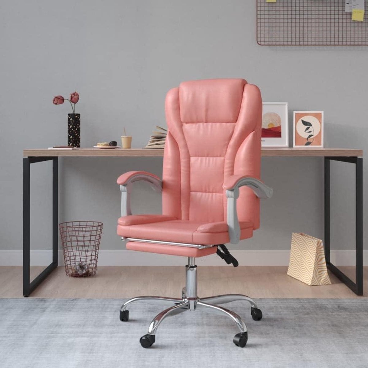 Ergonomische draaibare bureaustoel met voetensteun - Roze