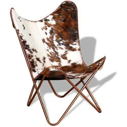 vidaXL Butterfly-Sessel Braun und Weiß Echtes Kuhfell