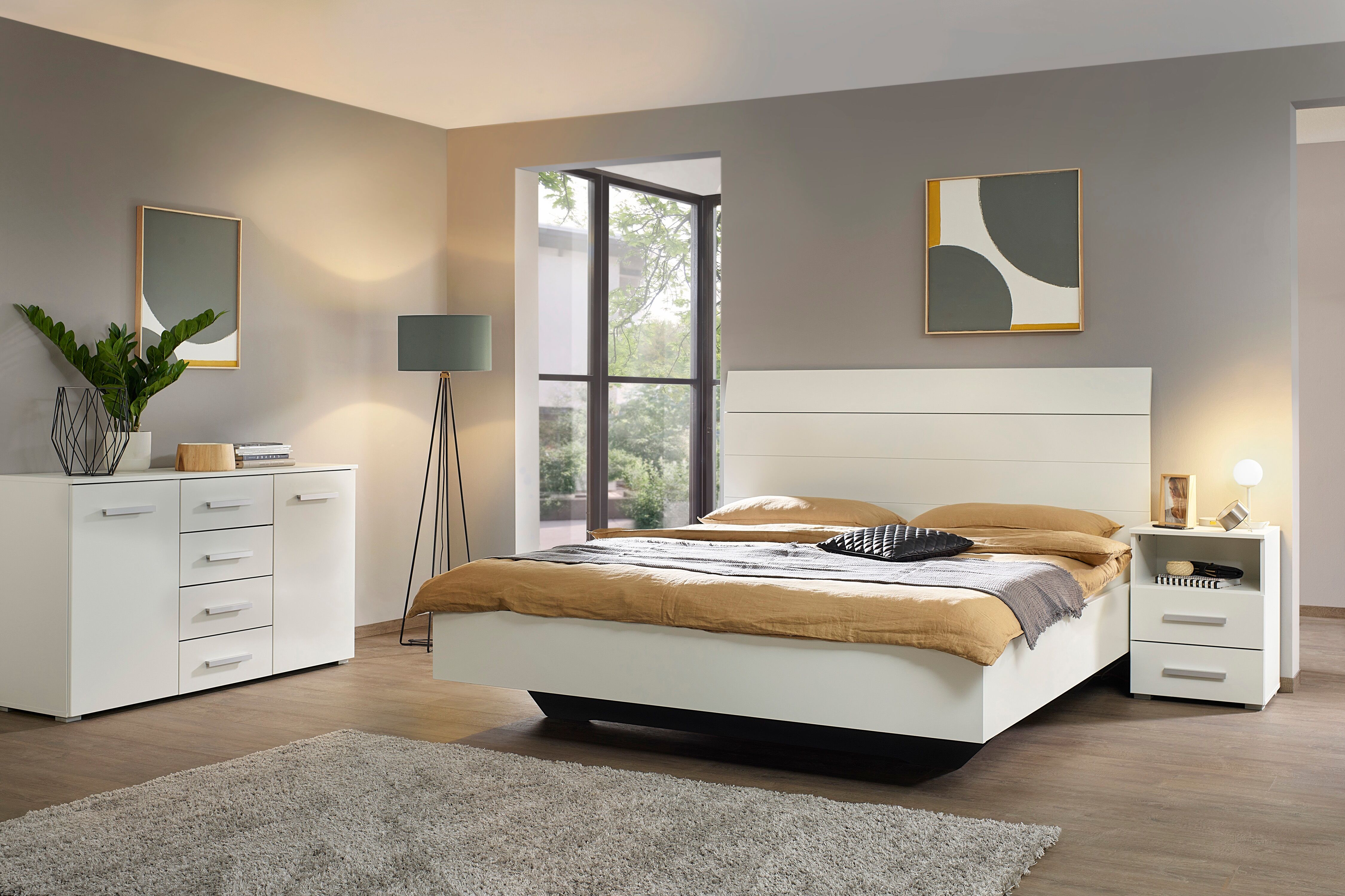 Futonbett GOODPRODUCT "Schlafzimmermöbel Schlafzimmer Einzelbett Doppelbett Holzbett KOLUNA", weiss (alpinweiß), B:185cm H:121cm L:209cm, Betten, Futonbett, mit hohem Kopfteil in Lattenoptik zum Anlehnen MADE IN GERMANY alpinweiß Liegefläche Länge B: 200c