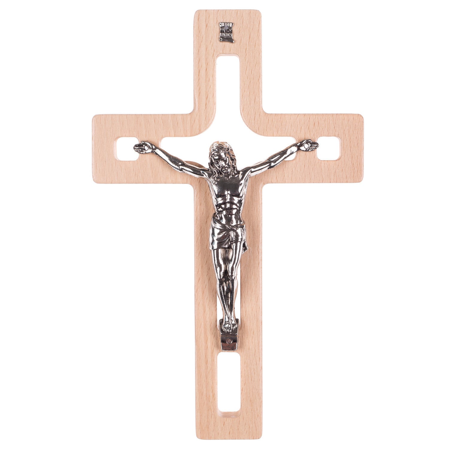 LUDA STUDIO Modern houten hangend kruis met Passiekruis-motief, B: 25 cm, D: 16 cm, H: 1,6 cm