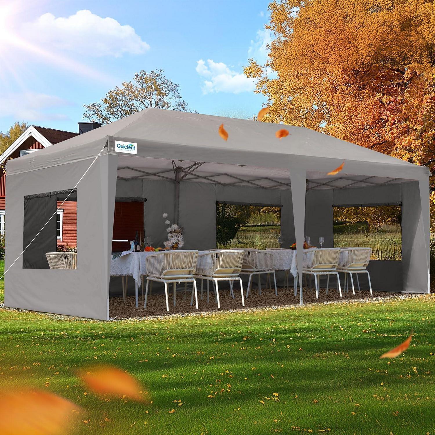 Faltpavillon 3x6m wasserdicht mit Seitenwänden UV-Schutz 50+ Stahlrahmen Grau Insektenschutz
