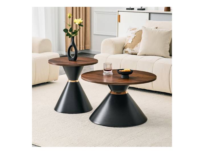 Celya Couchtisch 2er Set Nesting-Couchtische, mit Metallkonus (platzsparend für Wohnzimmer, Schlafzimmer und Büro)
