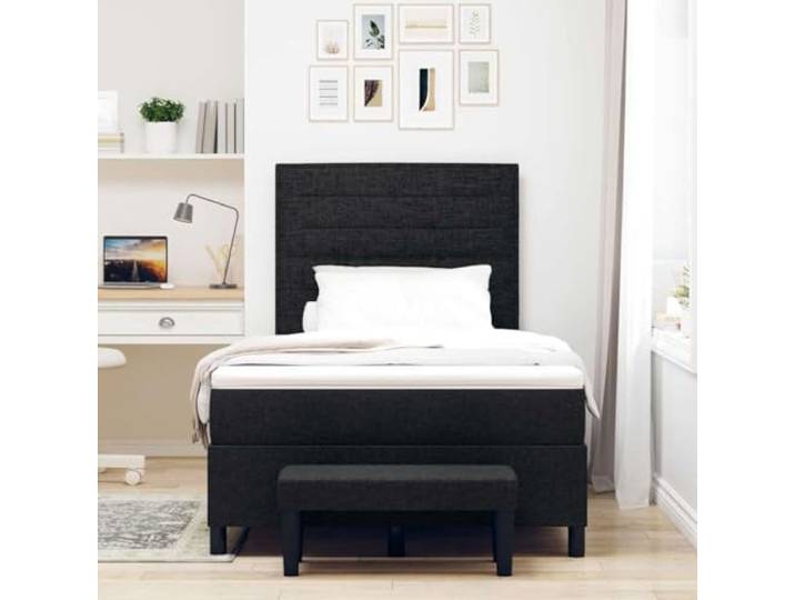 KTHLBRH Boxspringbett schwarz 120 x 200 cm Stoff Konstruktion aus Holz, verstellbares Kopfteil, mittlere Matratze, einfache Montage