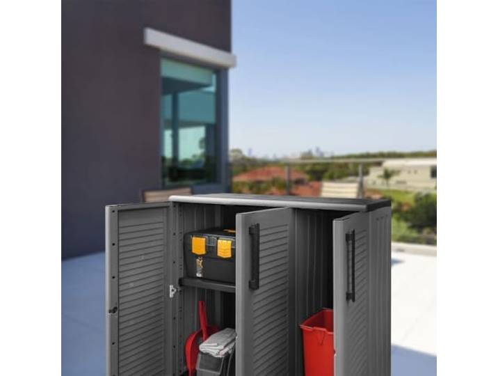 KGHFDVB Gartenschrank Grau Schwarz 102x37x84 cm PP Stahlscharniere, Einlegeboden, Robust, Wetterfest, Für Terrasse Und Garten