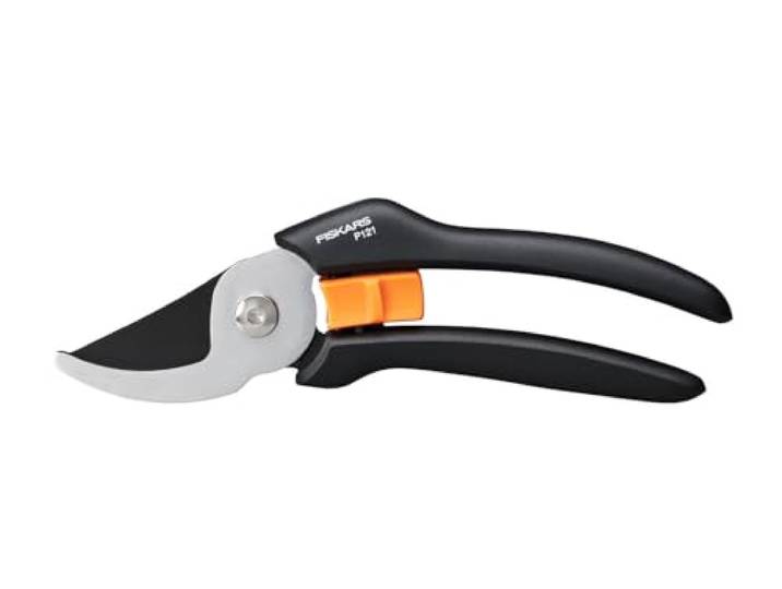 Fiskars Sécateur à Lame Franche pour Branches fraîches\, Revêtement Antiadhésif\, Lames en acier/poignées FiberComp\, Noir/Orange\, Solid\, P121\, 1057160