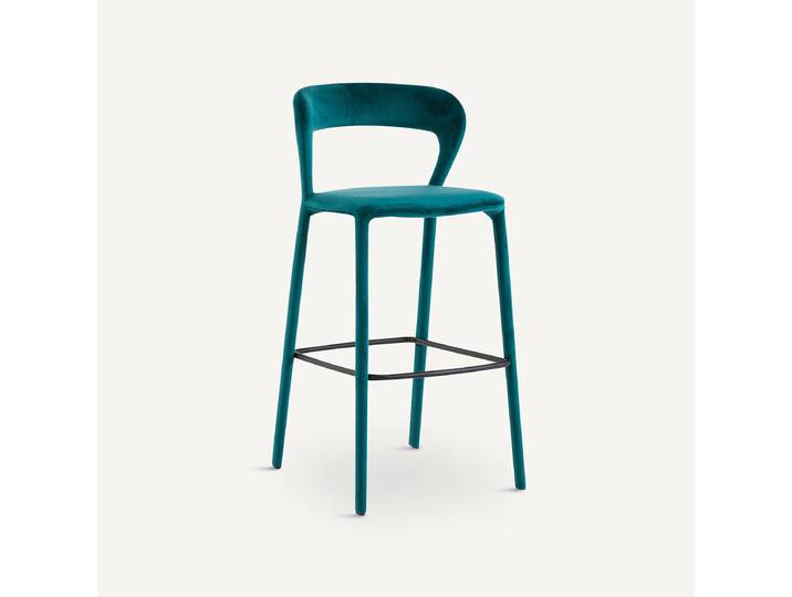 AM.PM Chaise de bar en velours, SAMA Bleu Paon