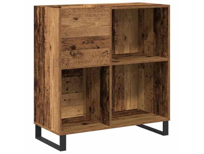Schallplattenschrank Altholz 84,5 x 38 x 89 cm Holzwerkstoff Minimalistisches Design, schmale Stahlbeine, Regalbretter, pflegeleicht, für Wohnzimmer und Entertainment-Bereich