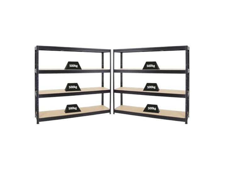 PROREGAL Mega Deal 2er-Sparset Profi-Schwerlastregal Dino HxBxT 180x200x45cm Fachlast 500kg Schwarz, Kellerregal, Steckregal, Garagenregal, Lagerregal