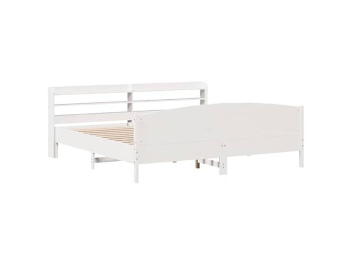 KTHLBRH Bett weiß 180 x 200 cm Massivholz Kiefer Lattenrost inklusive, Kopfteil mit 3 Ablagen, stabile Struktur, Montage erforderlich