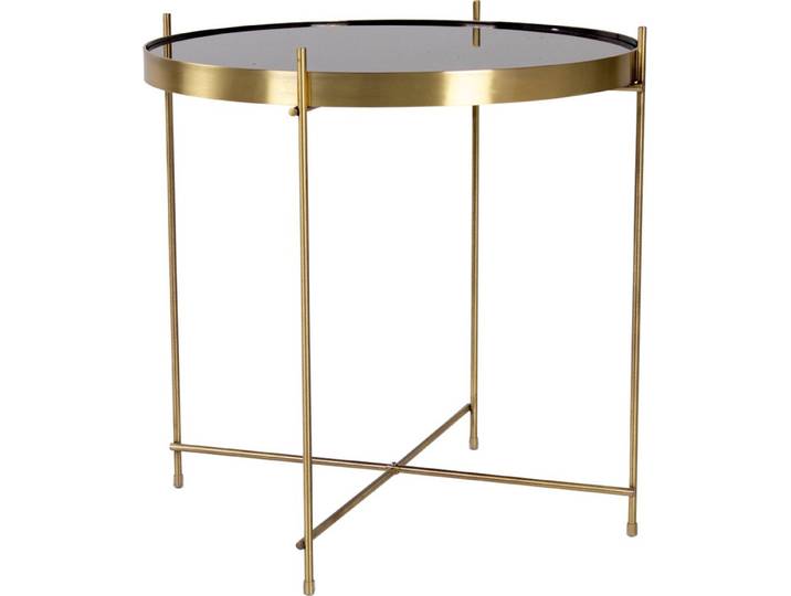 Veo Couchtisch, Ecktisch 48x48 cm messingfarben Stahl, Glas.