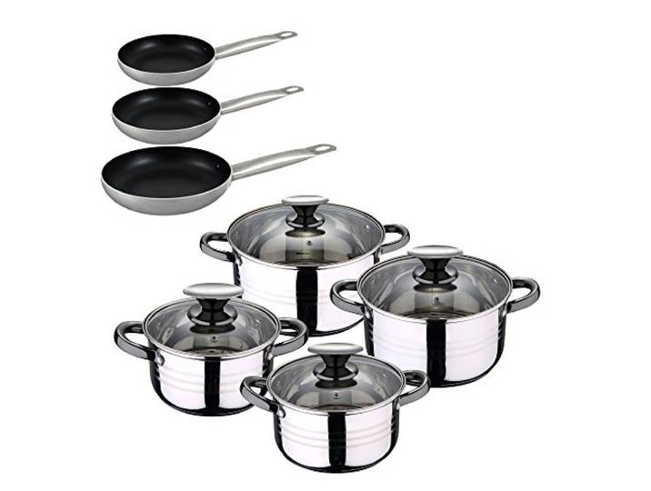 San Ignacio Akku 8 Stück SIP + Set 3 Pfannen Professional Chef Platinum 18/20/24 Küche, Chrom, einzigartig