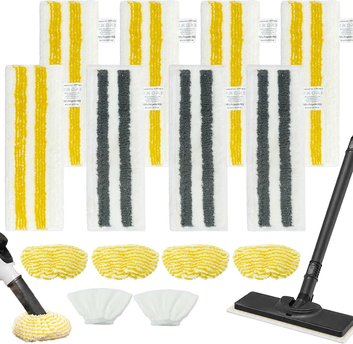 Set van 14 microvezel dweilhoezen compatibel met Kärcher SC 2/3/4/5 EasyFix, 8 vloerdoeken en 6 handsproeierhoezen voor badkamer en keuken