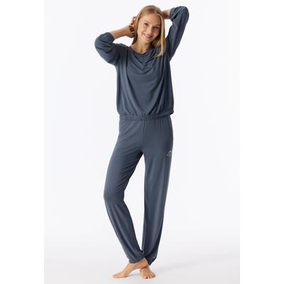 Pyjama SCHIESSER "Casual Fashion", Damen, Gr. 36, 808, blaugrau, Single Jersey, Obermaterial: 95% Modal, 5% Elasthan, lang, Rundhals, Homewear-Sets Pyjama, Rundhalsausschnitt, Modal-Qualität
