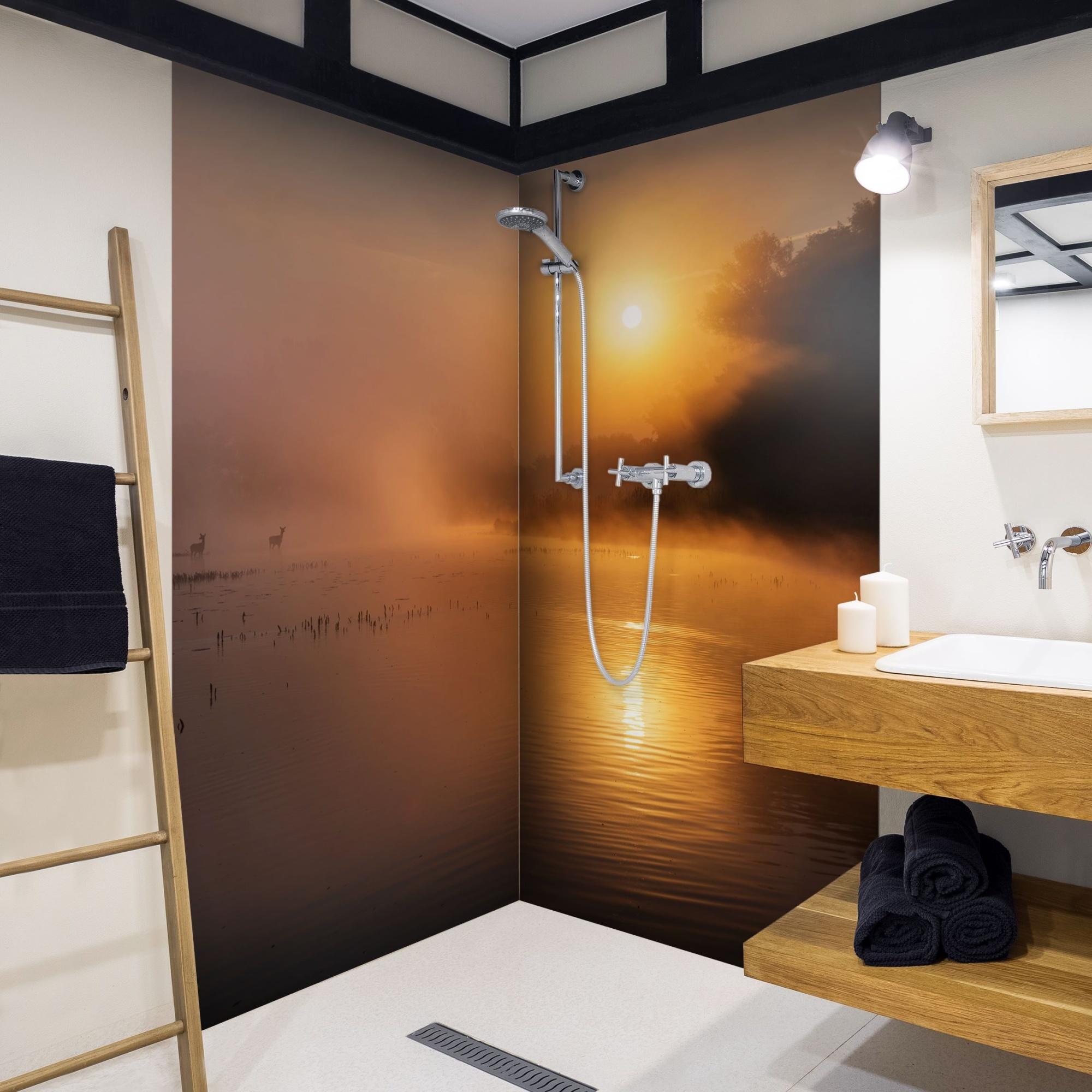 Duschrückwand Natur selbstklebend - 0.61 mm Wandpaneel wasserfest Design braun Motiv Badrückwand fugenlos Premium matt 90x210 cm
