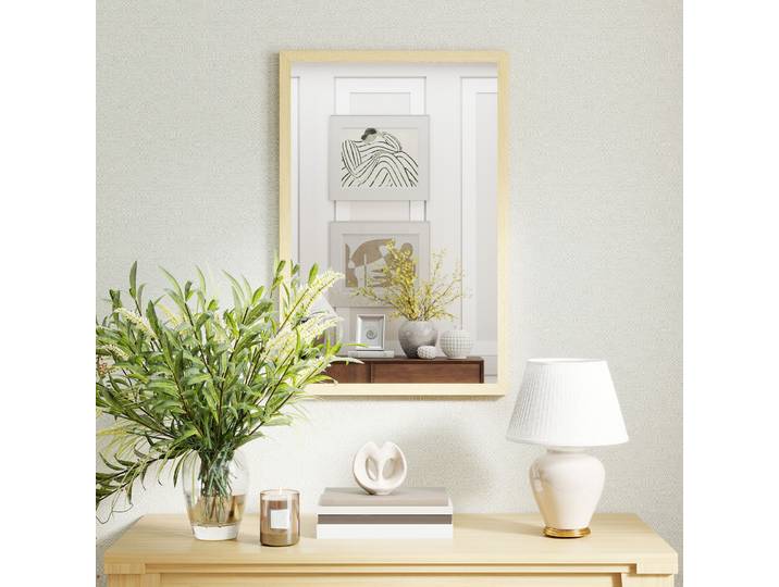 HOMCOM Miroir Mural 60x40cm Cadre Bois Naturel Salle de Bain