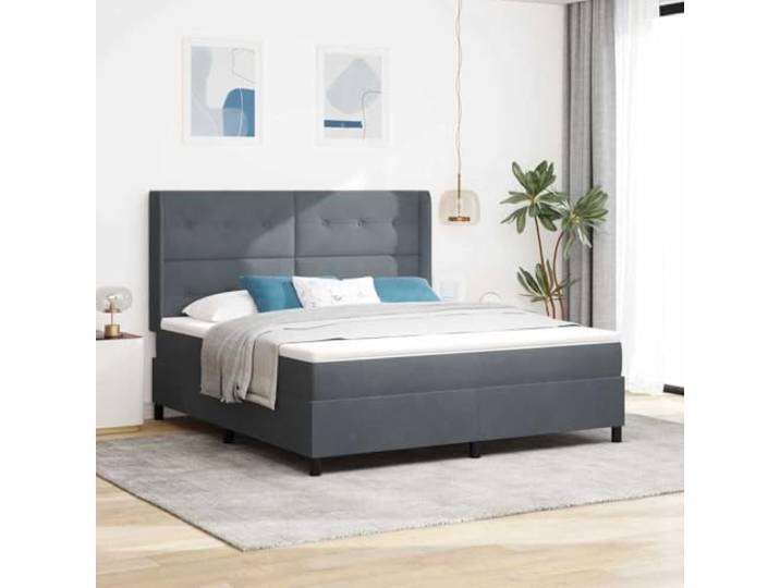 Samt LED Beleuchtung Schlafzimmer Boxspringbett Grau 180 x 200 cm Boxspringbett mit Matratze LED Dunkelgrau 180 x 200 cm Samt Bett mit Beleuchtung verstellbarem Kopfteil Taschenfederkern