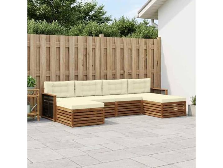 RJPLMFV Sektionalsofa, 6-teilig, Akazienholz, massiv Modular, Lattenrost, Armlehnen, Massivholz, für Garten, Terrasse, Pool