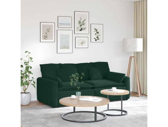 HKQWPBF Modulares Sofa Mit Kissen Dunkelgrün, Samtstoff Mit Metallrahmen Samtstoff weich, Textilene Sitzfläche, Metallrahmen stabil, Holzarmlehnen robust, flexibel konfigurierbar
