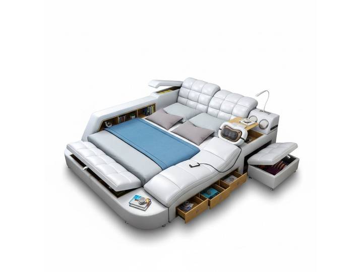 Xlmoebel Multimediabett Bett Doppel Regale Leder Polster Betten Multifunktion Sofort (1-tlg., Bett), Hergestellt in Europa
