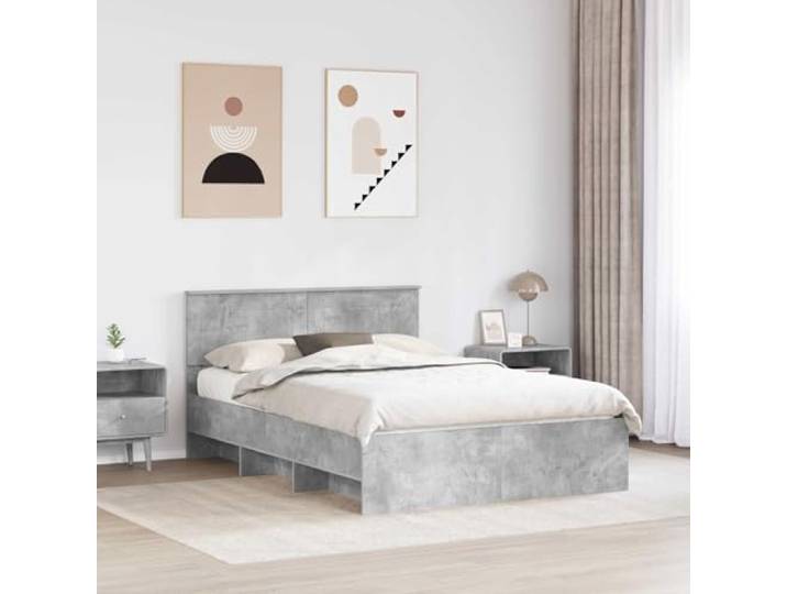 KTHLBRH Bettgestell mit Kopfteil, Zementgrau, 160 x 200 cm Technisches Holz, modernes Design, klare Linien, langlebige Verwendung