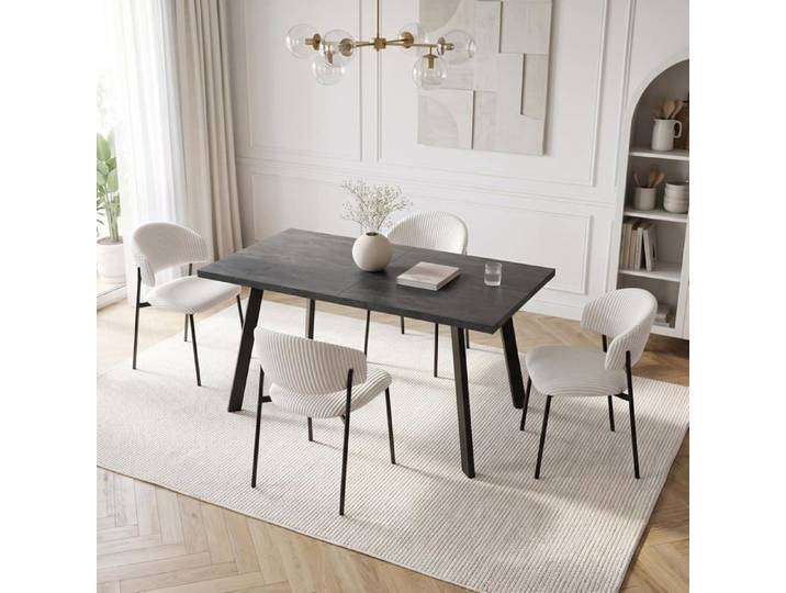 JIEXI Tables de salle à manger extensibles modernes de 140 à 180 cm avec chaises en velours côtelé blanc pour salon cuisine