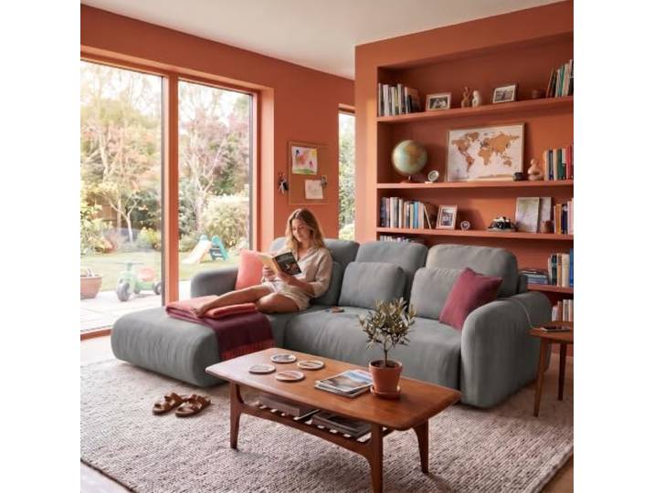 Muffo Nest L Ecksofa Schlaffunktion Bettkasten Grau 280 cm Ecksofa, ausziehbar, Bettkasten, Schlaffunktion, freistehend, Doha Stoff, Easy Clean, modern