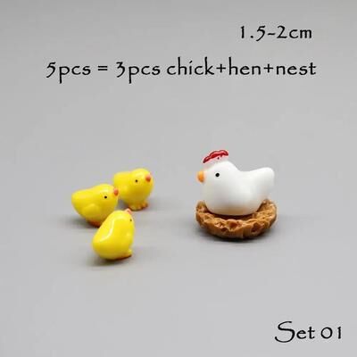 Uplift Essentials Miniature Animal Figurine Set (5 Piece) Tiny Dog, Cat, Sheep & Fish Fairy Garden & Aquarium DIY Accessories set01 Chick