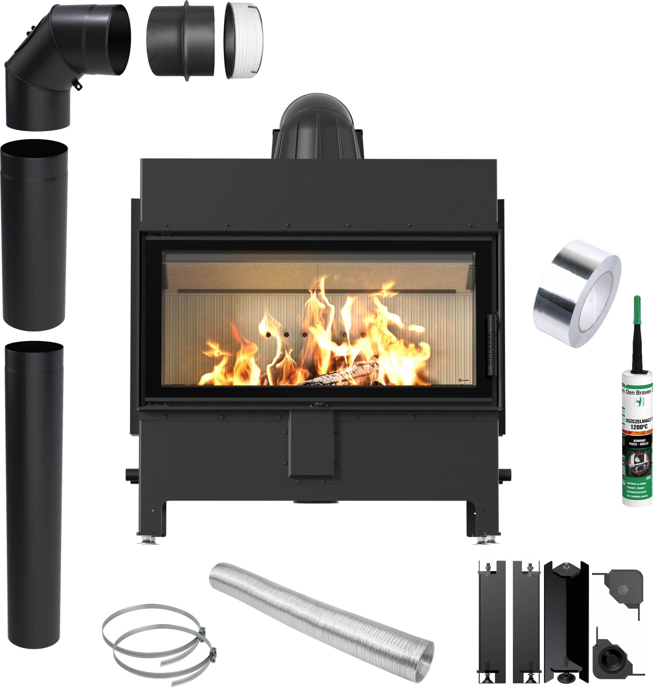 KRATKI LUCY 16kW Ø200 Luft Kamineinsatz Rekuperation mit Rohrset