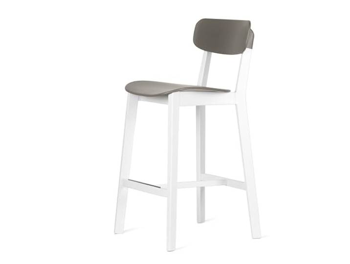 Calligaris, Fester Hocker, cremefarben, Gestell aus Buche, weiß, optisch-matt, Sitz aus Polypropylen, Taupe matt