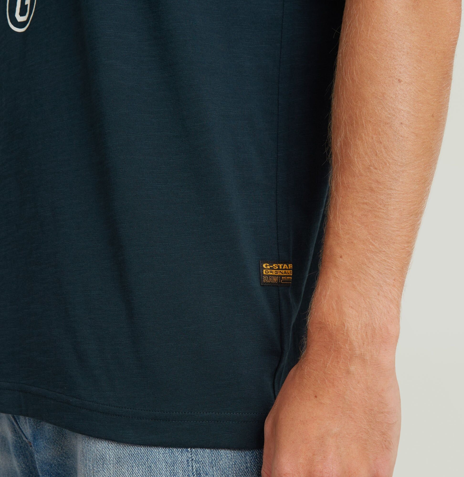 T-Shirt G-STAR "Purveyors", Herren, Gr. XL, blau (dk patriot blau), Jersey, Obermaterial: 100% Baumwolle, bedruckt, regular fit normal, Rundhals, Shirts T-Shirt, mit Rundhals, Frontprint dk patriot blau XL