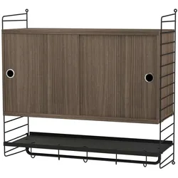 Hängeschrank mit Schiebetüren und Kleiderstange Walnuss/Schwarz