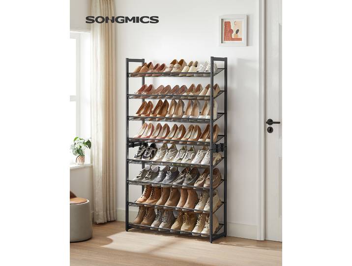 SONGMICS Étagère à Chaussures à 8 Niveaux, Étagère à Chaussures Empilable, Étagère de Rangement en Métal, Planches Réglables, 30,7 x 92,5 x 163,5 cm, 32-40 Paires