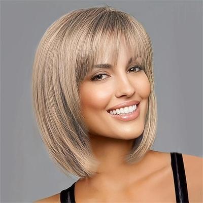 Kurze hellblonde Damenperücke, maschinell hergestellte Perücke
