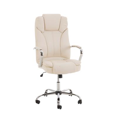 DELUKE® Bürostuhl JUBEL - 115x62x70, Creme | Kunstleder | Metall in Chromoptik Gestell | ergonomische Bürostühle Homeoffice Stuhl mit Rollen