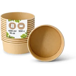 BIOZOYG 300 Stück Salatschale Kartonschale Schale To-go Verpackung biologisch abbaubar PLA-beschichtet fettresistent nachhaltig für warme Speisen