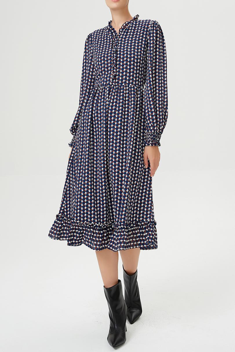 Blouse -jurk met ruches en vintage geometrische print