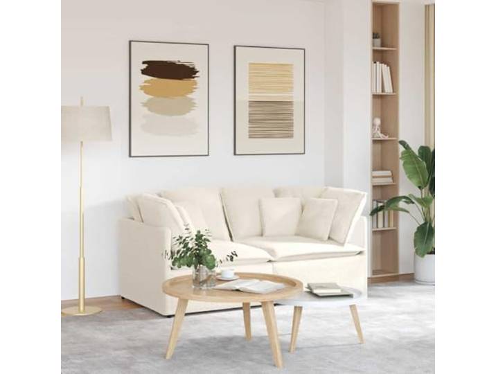 HEFZGDB Modulares Sofa mit Kissen Stoff in Lammwolloptik Creme – Elegantes Polstermöbel mit Metallrahmen und Holzarmlehnen für vielseitige Sitzlösungen, atmungsaktive