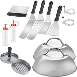 Intirilife, Grillbesteck, Grillset: 9-teiliges Grillbesteck, Burger-Presse & Schmelzkuppeln