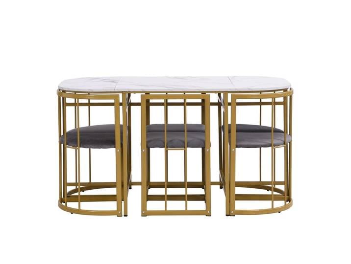 Feuille épaissie Ensemble de table à manger six chaises: (table à manger blanche chaise avec dossier et intérieur gris cadre en