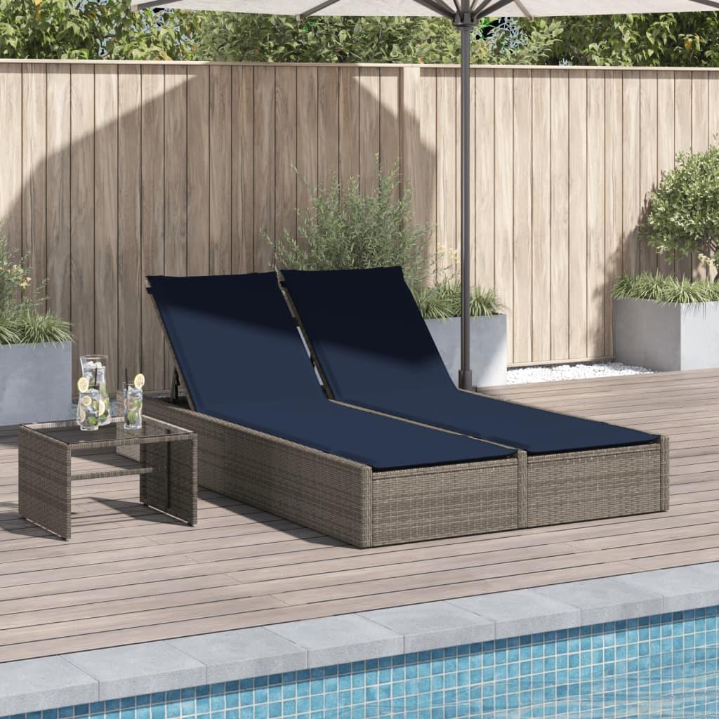 Maison Exclusive - Doppelte Sonnenliege mit Kissen Grau Poly Rattan