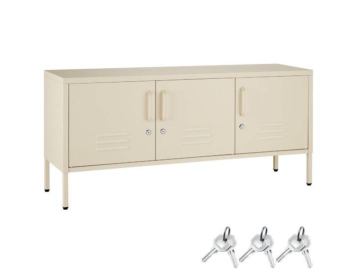 tectake Sideboard Baker, Kippschutz, höhenverstellbare Füße, creme, Creme, Metall, Beton Optik, Rechteckig, 120x55.5x37.5 cm, Wohnzimmer, TV Möbel, Lowboards, Lowboards stehend