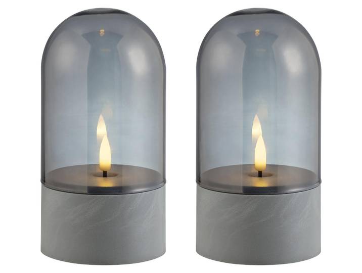 BRILLIANT Tischleuchte Illusion LED-Kerzen Tischleuchten 2er-Set, 16x8 cm, Rauchglas, 2500 K, grau