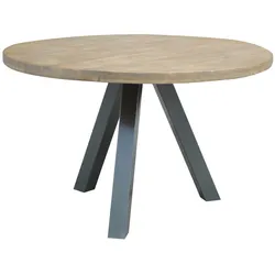 SIT Mangoholz Tisch - Rund 120x120x76 cm / natur / Metall antiksilber