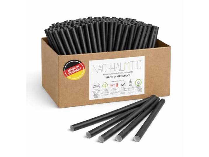 NACHHALMTIG Papier Strohhalme Schwarz – Ø 8mm – 3000 Stück – Made in Germany, hitzebeständig 70°, ideal für Aperol, Cocktails, Latte Macchiato & mehr (145 mm, 3000, stück)
