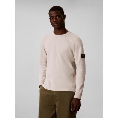 Langarmshirt CALVIN KLEIN "WAFFLE BADGE CREWNECK TEE", Herren, Gr. L, beige (moonstruck), Web, Obermaterial: 100% Baumwolle, unifarben, regular fit normal, Rundhals, eingesetzt gerader Abschluss, Shirts Langarmshirt, Regular fit, Badge,...