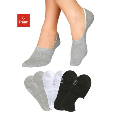 Füßlinge H.I.S "Damen Herren No Show Sneaker socken Atmungsaktiv", Herren, Gr. 35-38, schwarz-weiß (2x schwarz, 2x weiß, 2x grau, melange), Baumwolle, Elasthan, Polyamid, uni und melange, elastisch, Socken, mit softem Frottee